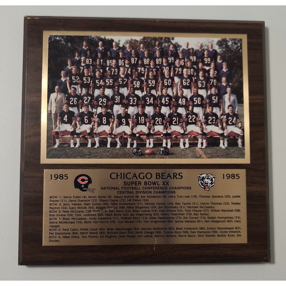Chicago Bears 1985 Super Bowl XX  Championship Team Gold Colored Plaque